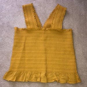 yellow ribbed crop top, form fitting